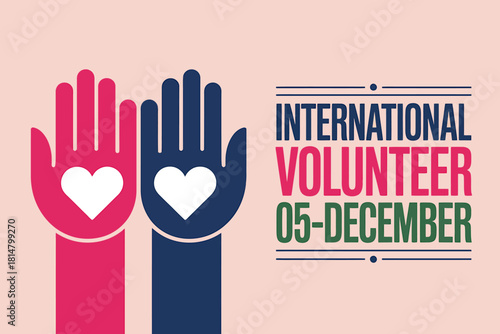 International volunteer day: hands with hearts symbolizing giving