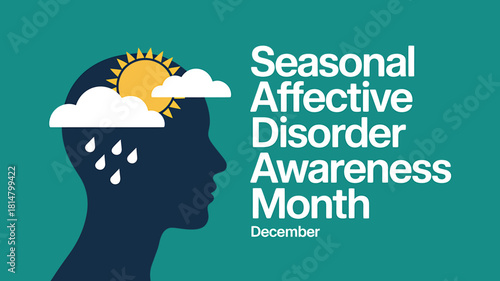Seasonal affective disorder awareness month concept with head