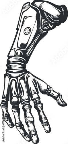 Detailed vector illustration of a robotic hand in a modern and futuristic style, suitable for technology and innovation themes