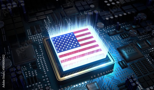 Computer processor with flag of USA - 3D illustration