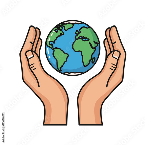 Two hands gently cupping and protecting the planet earth globe isolated on transparent background