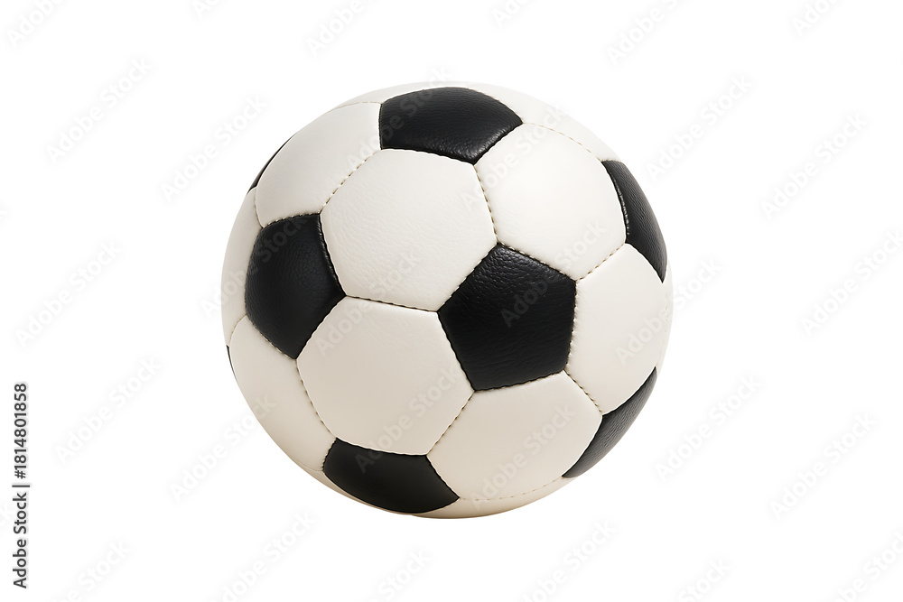 Fototapeta premium Classic black and white soccer ball with realistic leather texture isolated on white background