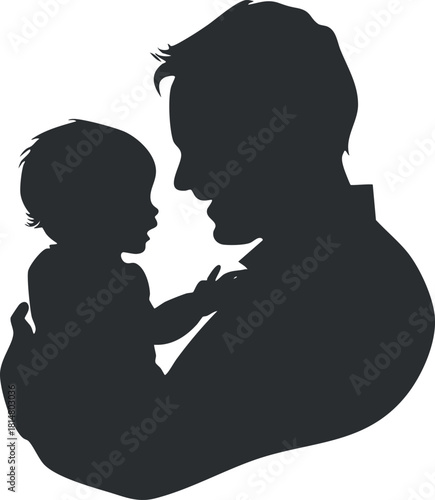 Silhouette vector illustration of a father holding his child, symbolizing love and nurturing in family relationships