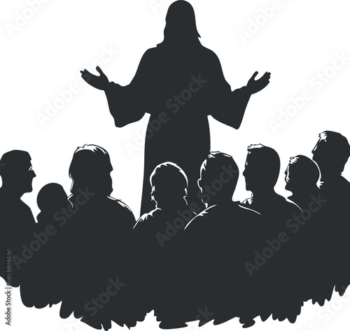 Silhouette vector illustration of a speaker addressing an audience, ideal for communication and community themes.