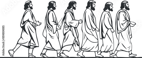 Stylized vector illustration of Jesus walking in a series of figures, ideal for religious and spiritual themes
