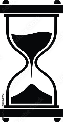 Black Silhouette Vector of a Sand Hourglass (Sandglass) Icon, Symbolizing Time Passing, Deadline, Countdown, and Time Management Graphic for Business and Education Design.
