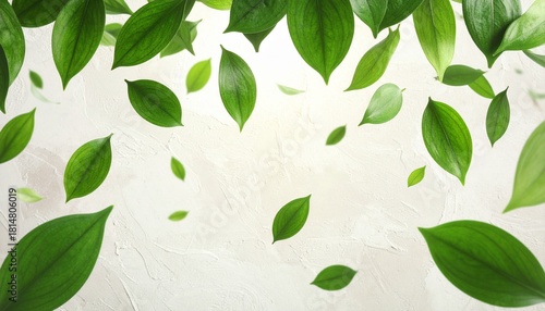 Fresh Green Leaves Floating Against Textured Background A Natural and Organic Theme