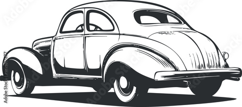 Classic vintage car vector illustration in black and white style, perfect for automotive design projects and retro themes