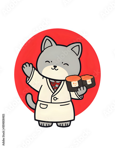 vector illustration chef cat wit sushi