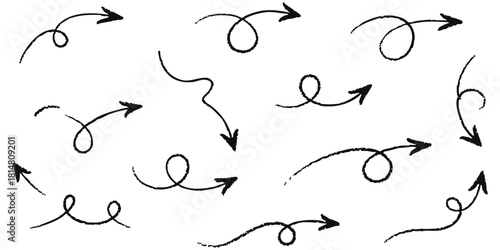 Arrows Hand Drawn Doodle Vector Arrow Set Artistic Crayon Drawing Pointer Graphic Direction Sketch Illustration Grunge