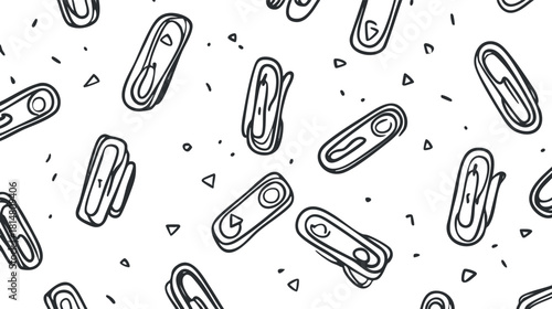 Hand-drawn vector pattern featuring paperclips, ideal for stationery design, office themes, or creative projects.