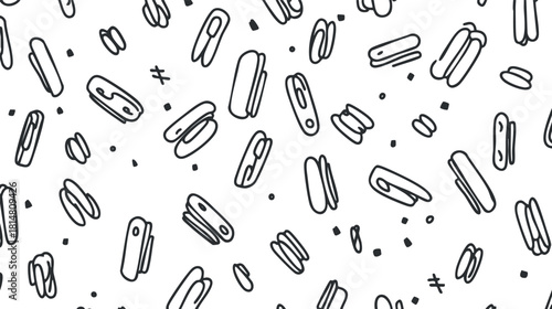 Playful monochrome vector pattern featuring assorted paperclips for creative stationery and design projects
