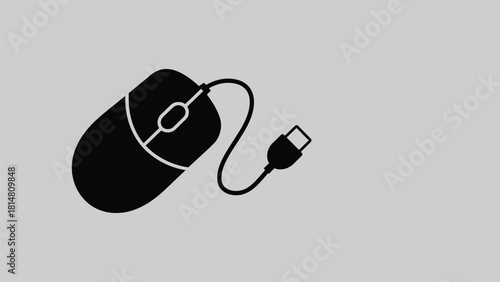 Print Wired Computer Mouse Icon on Gray Background Vector illustration