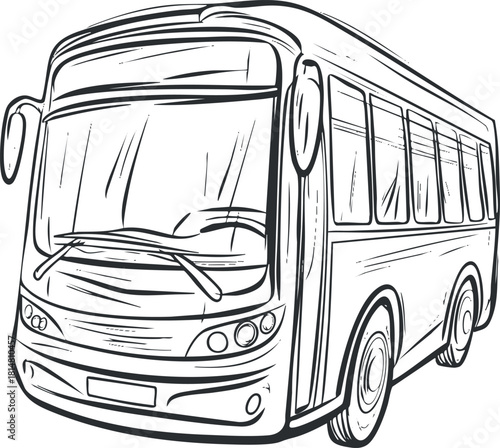 Outline illustration of a city bus in a simple, minimalist style suitable for transportation themes and design projects