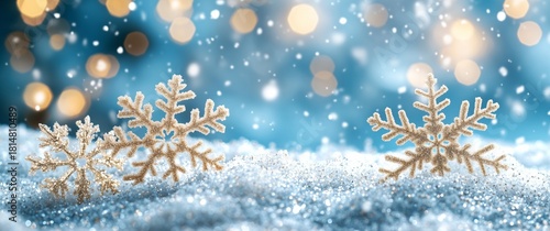 Sparkling Snowflakes on Glimmering Winter Background During a Snowy Day