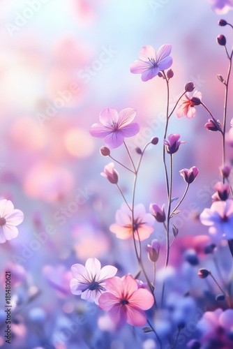 Delicate Pink Flowers Blooming in a Serene Landscape During Springtime