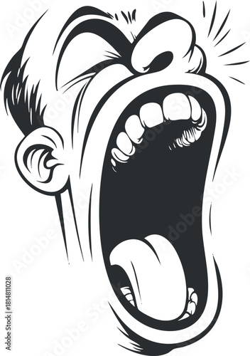Bold vector illustration of a screaming face, showcasing exaggerated expression and dynamic lines for design and art projects