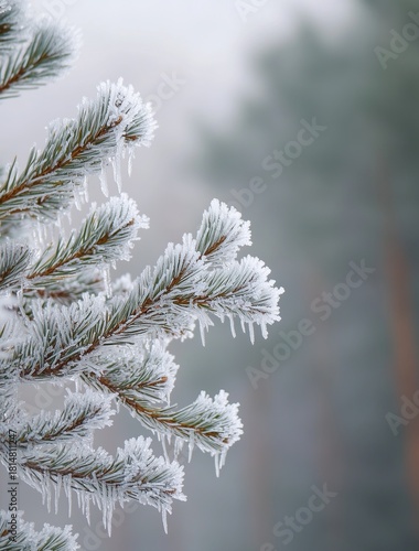 Snowflakes Falling on Pine Tree Branches During a Quiet Winter Day in the Forest