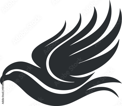 Stylized black silhouette of a soaring bird with extended wings, ideal for logo design and branding projects
