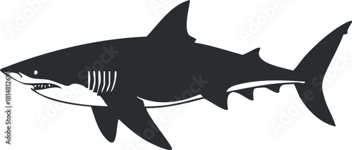 Stylized black and white vector illustration of a shark, ideal for marine and wildlife themes in design projects.
