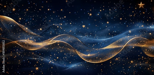 Dreamy Night Sky With Shimmering Stars and Flowing Golden Waves