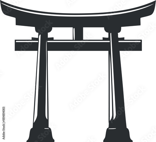 Minimalist black and white vector illustration of a traditional Japanese torii gate, suitable for cultural and architectural design projects