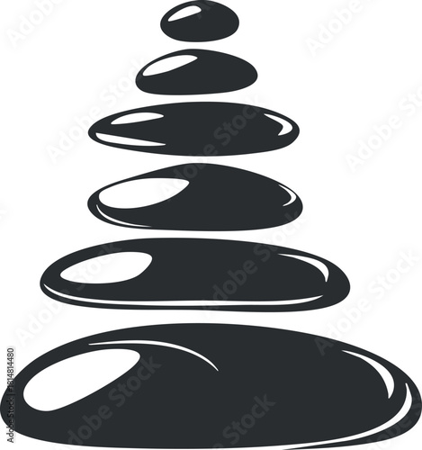 Minimalist black and white vector illustration of stacked stones representing balance and serenity for wellness and spa concepts