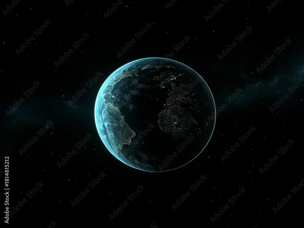 Fototapeta premium Earth at Night Cosmic Perspective, Single Planet Composition