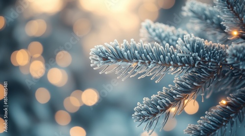 Frosty Tree Branches Adorned With Soft Lights During Winter Twilight