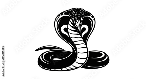 Striking Black and White Cobra Illustration with Hood Extended.