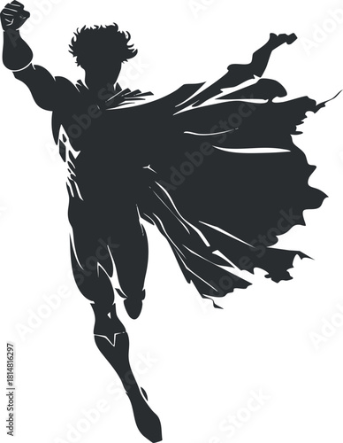 Dynamic silhouette vector illustration of a superhero in a powerful pose, ideal for comic and design projects