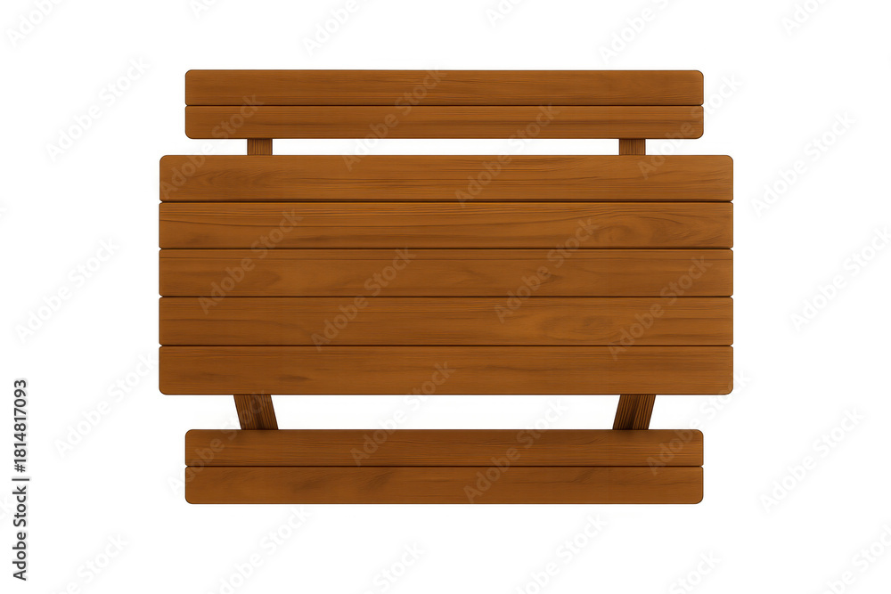 Fototapeta premium Wooden park bench top view, traditional outdoor seating furniture with brown planks, isolated object on transparent background