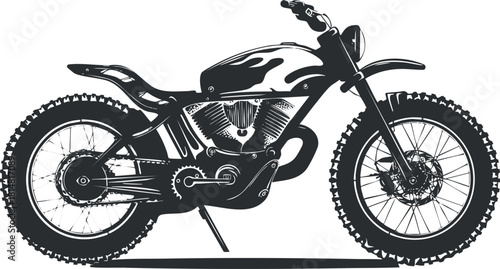 Stylish black and white vector illustration of a custom motorcycle with flame design, ideal for automotive and lifestyle projects