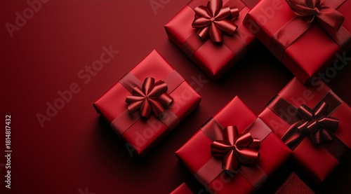 Beautiful Red Gift Boxes Arranged on Dark Background for Special Occasions