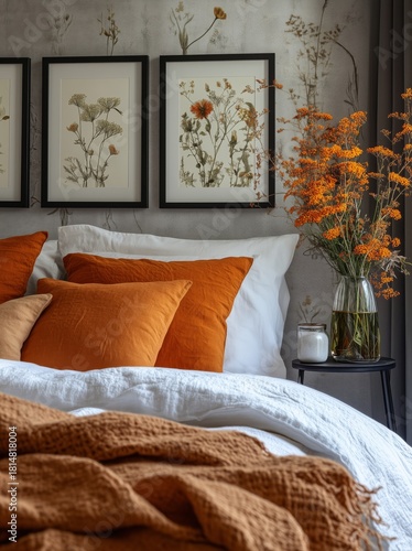 Cozy Bedroom With Floral Decor and Warm Tones During a Sunny Afternoon