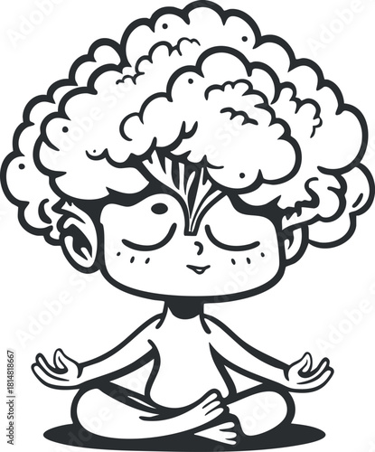 Stylized vector illustration of a meditating figure with a tree-like hairstyle, symbolizing mindfulness and serenity