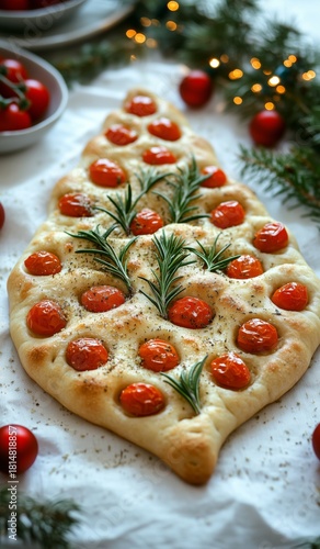 Freshly Baked Focaccia With Cherry Tomatoes and Rosemary for Festive Gatherings