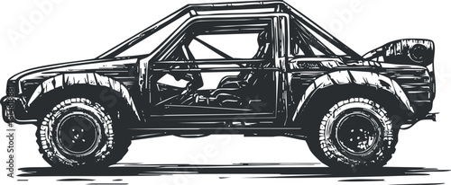 Hand-drawn vector illustration of an off-road vehicle, showcasing a rugged SUV design for automotive enthusiasts and adventure themes