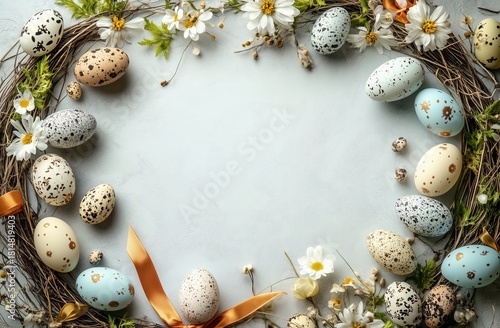 Colorful Easter Eggs Surrounded by Flowers and Twigs Create a Festive Spring ...