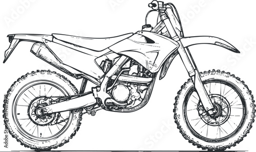 Detailed outline vector illustration of a dirt bike for automotive design and sports-themed projects