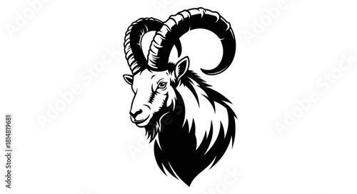 Majestic Mountain Goat Head with Impressive Horns.