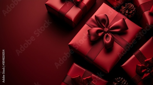 Beautiful Red Gift Boxes Arranged on Dark Background for Special Occasions