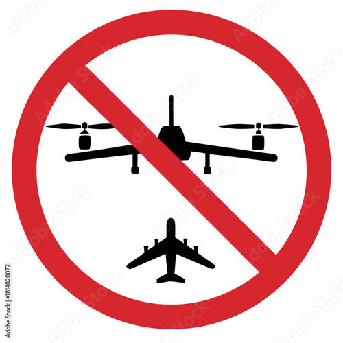 Prohibition sign indicating no drone use near airports