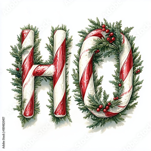 Holiday Decorations Featuring Candy Cane Letters and Holly Leaves in Festive ...