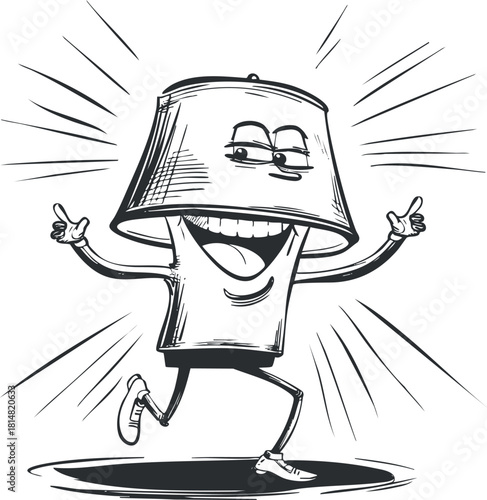 Playful cartoon character lamp illustration with a smiling face, showcasing a fun and whimsical design style for home decor concepts