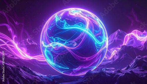 Mystical Orb of Light A Glowing Sphere of Energy on Alien Terrain