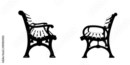 A black and white side view silhouette of a bench
