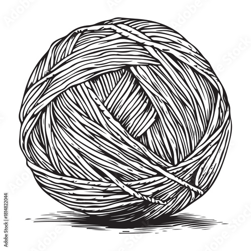 Hand drawn wool yarn ball illustration isolated, craft knitting thread sketch design, vintage needlework graphic icon collection 
