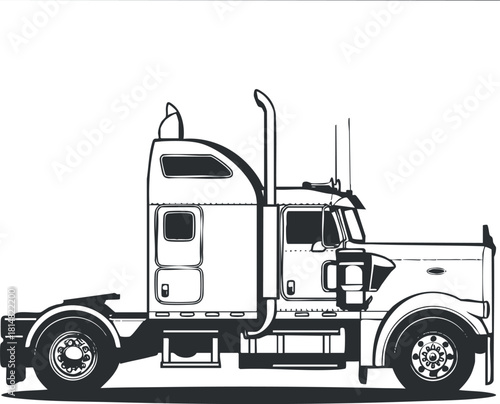 Detailed outline vector illustration of a side view of a commercial truck for transportation and logistics design projects