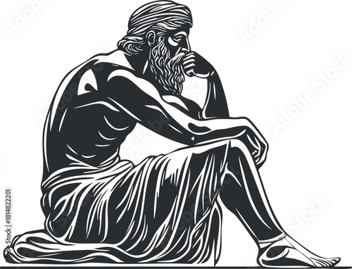 Stylized silhouette vector illustration of a philosopher in deep thought, ideal for educational and cultural design projects